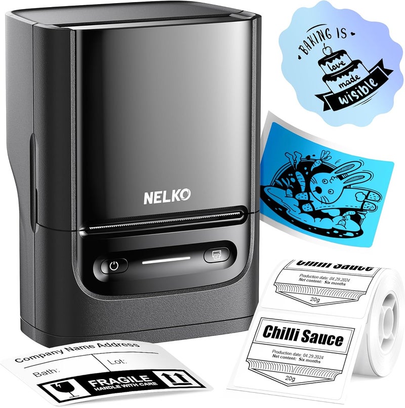 Nelko Label Maker Machine with Tape, PM220 Bluetooth Label Printer, Portable Thermal Printer for Small Business, Address, Logo, Clothing, Mailing, Sticker Printer for Phones & PC, 1 Count, Black - Image 1